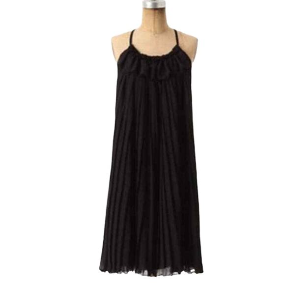 Mcginn x Anthropologie | NWT | 12 | Black Pleated Chiffon Nude Back Swing Dress - Picture 1 of 12